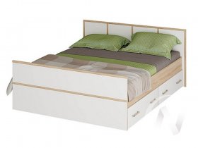 Двуспальная кровать 1,4м Сакура (дуб сонома/белый) в Новоцелинном - novocelinnoe.mebel-nsk.ru | фото