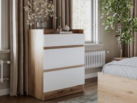 Комод 3 ящика Брауни (дуб делано/белый) в Новоцелинном - novocelinnoe.mebel-nsk.ru | фото