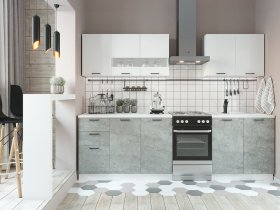 Кухонный гарнитур Дуся 2,0 м (белый глянец/цемент) в Новоцелинном - novocelinnoe.mebel-nsk.ru | фото
