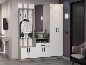 Модульная прихожая Вега (дуб крафт серый/белый) в Новоцелинном - novocelinnoe.mebel-nsk.ru | фото
