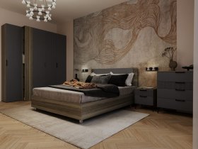 Модульная спальня Борнео (джара темная/хангва) в Новоцелинном - novocelinnoe.mebel-nsk.ru | фото