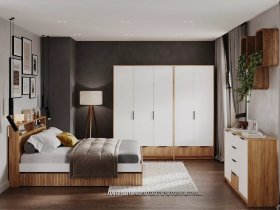 Модульная спальня Ивис (дуб крафт золотой/белый) в Новоцелинном - novocelinnoe.mebel-nsk.ru | фото