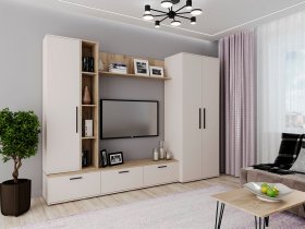 Модульная стенка Верона (сатин/дуб крафт серый) в Новоцелинном - novocelinnoe.mebel-nsk.ru | фото