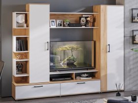 Стенка «Дакота» (дуб крафт золотой/белый ясень) в Новоцелинном - novocelinnoe.mebel-nsk.ru | фото