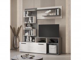 Стенка Евро (графит/дуб крафт белый) в Новоцелинном - novocelinnoe.mebel-nsk.ru | фото