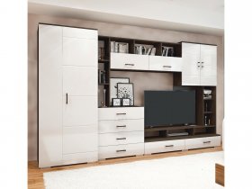 Стенка Коста МДФ (дуб венге/белый глянец) в Новоцелинном - novocelinnoe.mebel-nsk.ru | фото