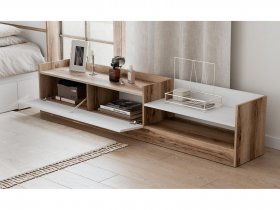 Тумба под ТВ Брауни (дуб делано/белый) в Новоцелинном - novocelinnoe.mebel-nsk.ru | фото